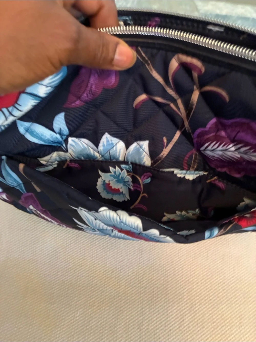 Vera Bradley “MayfairBloom”Quilted Cosmetic Pouch w/ Purple, Blue & Red-NWT